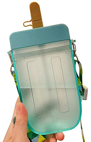 JAWSEU Gourde Enfant, Bouteille deau avec Paille, Motif Crème Glacée, Bouteilles Deau en Plastique, Tasse deau Portable Bouteille pour École Pique-nique Sports, 300ML