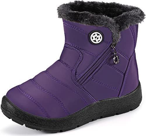 Gaatpot Stivali da Neve Ragazzi Ragazze Scarpe Invernali Bambini Fodera Calda Stivali Piatto Impermeabili Stivaletti Morbide Antiscivolo Viola#2 35 EU = 36 CN