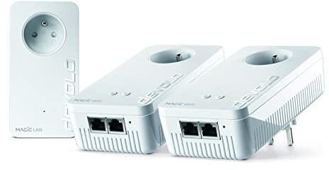 Devolo Magic 2 WiFi 6 (ax) Multiroom Kit : 3x Adaptateurs CPL WiFi, Prise Gigogne (2400 Mbits, Mesh, 5x Ports Gigabit Ethernet) Idéal Télétravail et Streaming, Prise Française