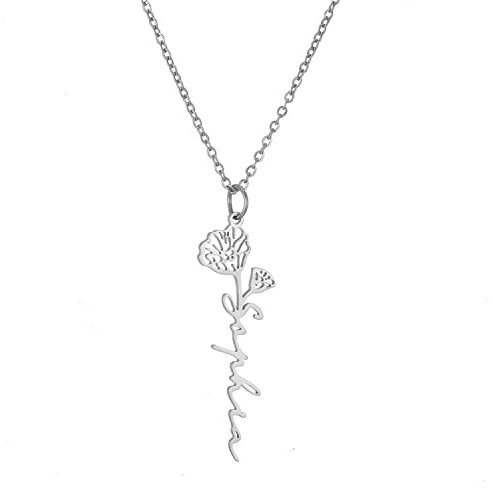 HSWYFCJY Namenskette für Damen, Personalisiert Kette mit Namen, Silber Gold Roségold Namen Kette Halskette Schmuck für Frauen (Geburtstag Blume)