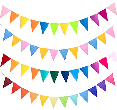 Bunting Garland, RosyFate Wimpelkette Draußen 4 Stück 2.6M 40Pcs, Filz Wimpelkette, Wimpelkette Regenbogen, Bunting Banner, Bunting Garland, Bunting Outdoor Decoration, Einschulung Deko