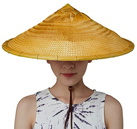 xihexi Handgefertigter Bambus-Sonnenhut, Strohhut, Durchmesser: 48 cm, Tiefe: 15,2 cm, gelb, Einheitsgröße-XXL
