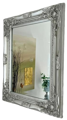 Darthome Silver Baroque Rococo Wall Mirror Shabby Chic Rectangle Wood Frame French Antique 42cm x 53cm