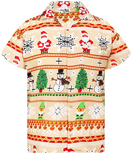 King Kameha Funky-Hawaii-Hemd, Weihnachten, Herren, Kurzarm, Christmas-Rows, Beige, 6XL