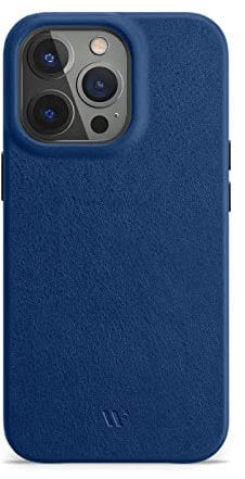 WIIUKA Hülle für iPhone 14 Pro Max, Leder aus Deutschland, Lederhülle extra Dünn, Premium Handyhülle, Case, Qi, Nachtblau Blau