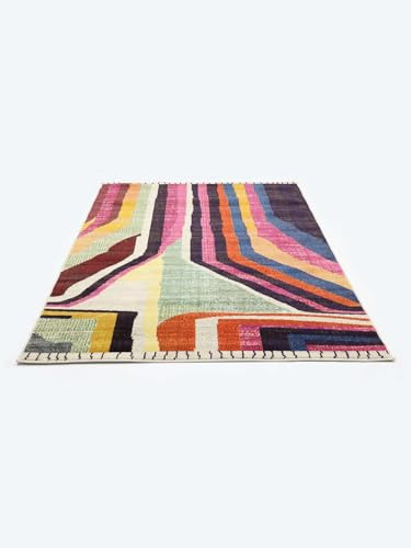 RugVista Markiz Teppich, 140 x 200 cm, Multi/Rosa | Berber / Marokko, Rechteckig, Niedriger Stapel, Nur chemische Reinigung, Oeko-Tex 100, Wohnzimmer, Schlafzimmer, Küche