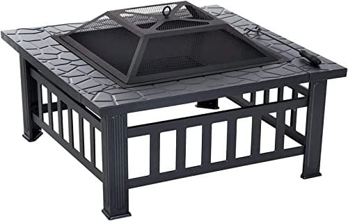 Garten-Feuerstelle, Grillschale, Grillrost, Feuerstelle im Freien, quadratisches Lagerfeuer, Winter, Holzofen, Schale, Stahlgrill, Haushaltsheizung, Holzkohle, Brazier-Grill, Fleischregal mit Fun