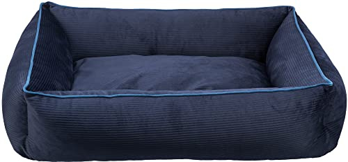 TRIXIE Hundebett Romy 90 × 75 cm in dunkelblau - schickes Hundekissen aus feinem Samt-Cord - Hundekorb für mittelgroße Hunde - rutschfest und waschbar - 37672