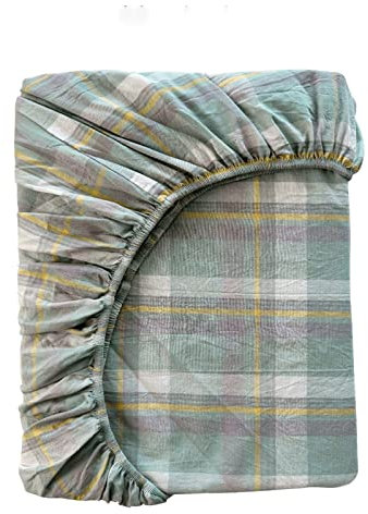 Bettlaken mit Gummizug Kariert Spannbettlaken Boxspringbett Spannbetttuch for Mädchen Jungen Teenager Erwachsene 100% Gewaschene Baumwolle (Color : B, Size : 150x200+20cm)
