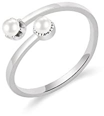Doppelte Perlen offene Versprechenringe 925 Sterling Silber Verstellbare Minimalistische Muschel Perle Statement Verlobungsring Ehering Wrap Fingerbänder