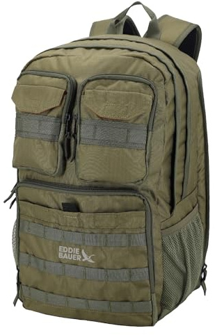 Eddie Bauer Cargo-Rucksack mit Organisationsfächern und Trink-/Laptop-kompatibler Hülle (mehrere Größen erhältlich), Moosgrau, 30L, Cargo-Rucksack mit Organisationsfächern und