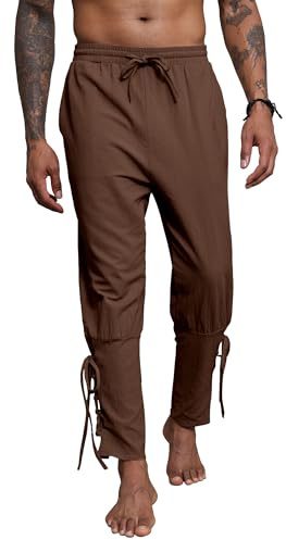 YAOBAOLE Leinenhose Herren Mittelalter Wikinger Renaissance Piratenhose