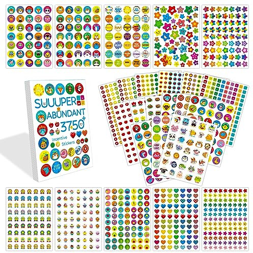 Suuuper 3750+ PCS Encouragement Stickers, 1200+ Cute Designs Fun Craft Stickers Laptop Scrapbooks Planner DIY Diary Decoration -Motivational Incentive for Kid Parent Teacher Kindergarten (50 Sheets)