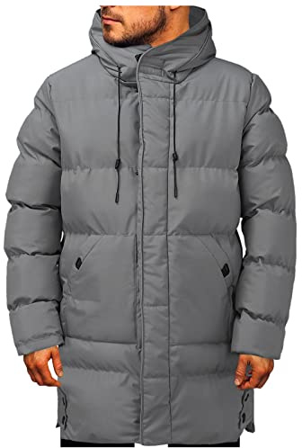 Veste d'hiver longue pour homme - Parka chaude en duvet - Manteau matelassé - Veste d'hiver avec capuche - Manteau épais et chaud - Manteau en duvet lourd - Manteau coupe-vent - Tailles M à 4XL, gris