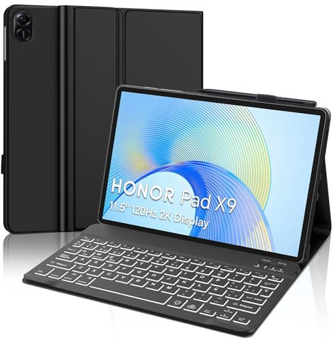 IVEOPPE Teclado Honor Pad X9 11.5 Pulgadas 2023, Honor Pad X9 Funda Teclado, Funda Teclado Español Retroiluminada Bluetooth Magnética Wireless para Honor Pad X9 Tablet, Negro