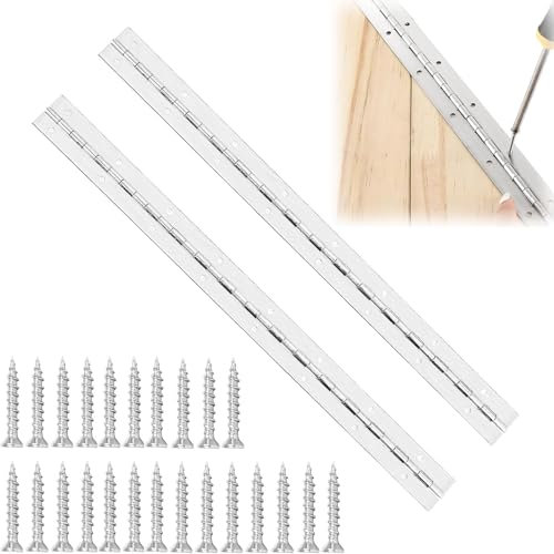 2Pcs Piano Hinge with 24pcs Screws, 30cm Stainless Steel Continuous Hinge with Holes, Piano Hinge for Cabinet, Piano Hinges for Pianos for Pianos Cabinet Doors Large Windows Boats