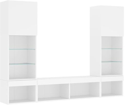 vidaXL Wohnwand 5-TLG., Schrankwand mit viel Stauraum, Anbauwand mit LED-Beleuchtung, Wandmontage Fernsehschrank Wohnzimmer Set Schrank, Weiß Holzwerkstoff