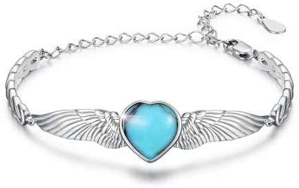 OHAYOO Herz Dezember Geburtsstein Armband Damen Silber 925 Engelsflügel Armband Engel Flügel Herz Liebes Glücksbringer Armbänder Geschenke Geburtstag für Mädchen Frauen Frau(Türkis)