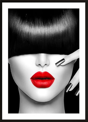 HUBDECO Bild Wanddekoration Poster - Hochwertiges Poster gedruckt auf 200g/m2 Posterpapier - Tolle Zimmerdekoration - Schlafzimmer Bilder - Ohne Ramen - 70x50cm - Weibliche Lippen