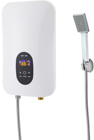 Chauffe-eau électronique instantané - 6500 W - À suspendre au mur - Avec kit de douche de salle de bain - Thermostat - Avec affichage de la température LED - 30 à 55 °C - Pour cuisine et salle de bain