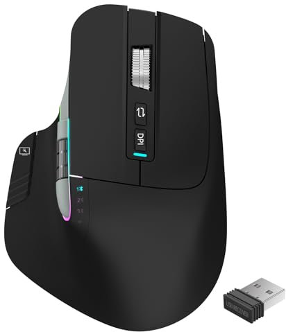 LeadsaiL Mouse Wireless 2.4G Ricaricabile Bluetooth 5.2 Mouse per Computer Portatile Controllo 4 Dispositivi Fino a 3200DPI, Mouse Ottico Ergonomico per PC Notebook