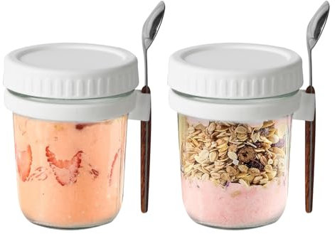 Aoyfuwell Overnight Oats Gläser mit Deckel, 300 ml/10 oz Frühstücksglas,Masonglas mit Deckel und Löffel für Müsli, Brei, Joghurt, Salat, Haferbehälter über Nacht