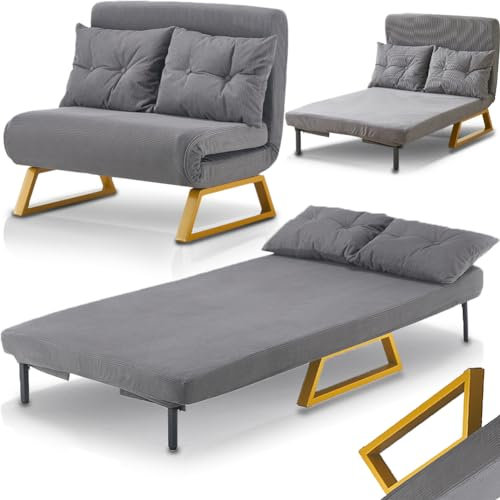 Shally Dogan Divano Letto 2 Posti Reclinabile 3 in 1, Poltrona Convertibile con Cuscini Chaise Lounge Seduta Imbottita Morbida, Copertura in Velluto Premium, Poltroncina Relax Salvaspazio (Grigio)