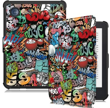 Vakarey Ultra Sottile Automatica Sveglia/Sonno Cover per Kobo Clara Colour/Kobo Clara 2E/Kobo Clara BW Custodia con Cinturino Polso,Graffiti