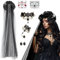 Halloween Kostüm Damen Dia De Los Muertos Haarreif Schleier Halloween Haarreif Tag Der Toten Künstliche Blumen Rose Spitzenhandschuhe Schwarz Halloween Gesicht Tattoos Dia De Los Muertos Kostüm