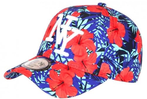 NY Cap Rot mit tropischen Blumen Fashion Baseball Phuket – Unisex, rot, Einheitsgröße