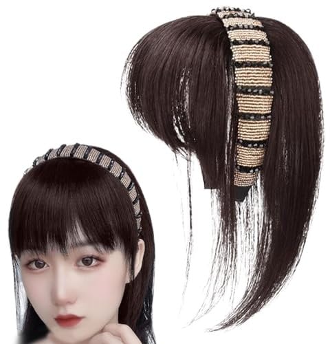 Clip in Pony Strass -Stirnband mit Pony, 9,8 Zoll synthetisches Haar Pony Stirnband, stilvolle natürliche Pony -Haare für Frauen Mädchen dunkelbraun