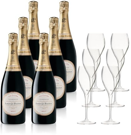 Champagne Laurent-Perrier La Cuvée Brut 0,75l im Geschenkset (6 Flaschen mit Champagner 6 Champagnergläser) (6x0,75l)