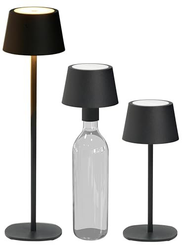 Northpoint 3in1 LED Tischlampe Flaschenleuchte max. 45cm hoch mit 3000mAh Akku 200lm warmweißes Licht (3000K) stufenlos dimmbar für Innen und Außen (schwarz)