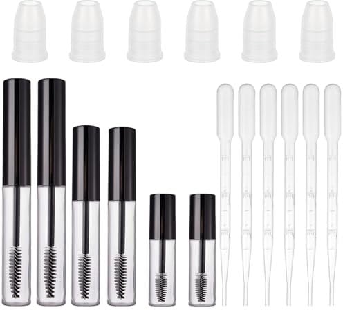 12 Pcs Empty Mascara Tube and Wand Set, Mascara Wand Eyelash Cream Clear Container Bottle, Empty Mascara Tube with Leak Stoppers for DIY Containers for Eyelash Growth Serum(3ML, 5ML, 7ML)