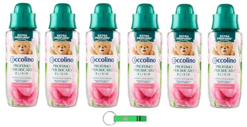 6 x Coccolino Profumo per Bucato Elixir Prima Fioritura – Profumo liquido per il bucato – Arricchito con oli essenziali da 342 ml + portachiavi Beni Culinari