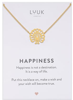 LUUK LIFESTYLE Filigrane Halskette mit Anhänger aus wasserfestem Edelstahl, Geschenk für Frauen, modernes Schmuck Design, Pfau, Gold