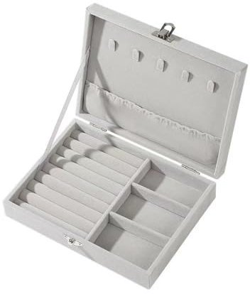 Nideen Schmuck Aufbewahrungbox Samt Ring Aufbewahrung Organiser, 20× 15× 4,5 cm Schmuckaufbewahrung Klein Schmuckkästchen für Ring, Ohrring, Halskette(Grau)