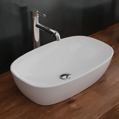 Alpenberger Aufsatzwaschbecken Eckig Oval | Kleines Waschbecken Gäste WC | Badezimmer Waschbecken Aufsatzbecken 60 cm | Waschschüssel Waschschale mit Nano Keramik Versiegelung