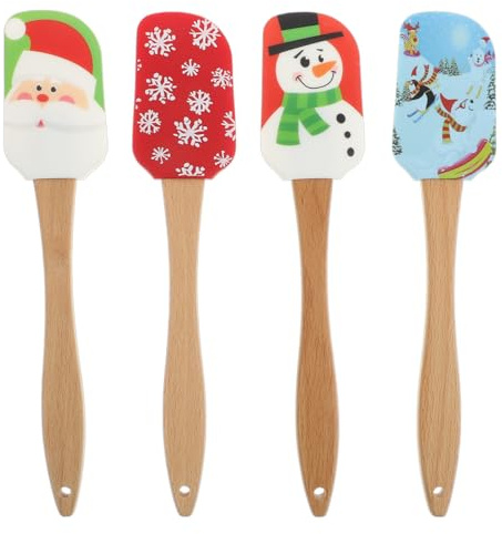 Garneck Silicone Spatula Kit Christmas Cake Scrapers Cream Jam Scrapers Non-Burrs Safe Comfortable Perfect for Baking