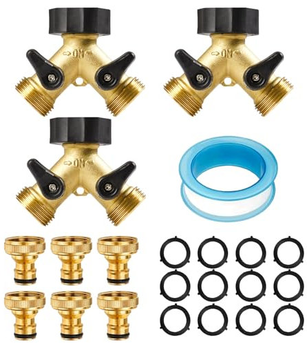 Conector 2 vías Adaptador, Válvula de Doble Salida para Grifo，3/4” Estándar Europeo de 2 vías Válvula Encendido/Apagado, Adaptador Manguera Grifo Cocina para Cocina, Exterior, Jardín, Césped