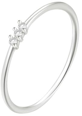 Beydodo Eheringe Damen Einzeln, Ring Weißgold 375 Dünn 3 Steine mit Moissanit Hochzeit Ringe Frauen Nickelfrei Große 55 (17.5)