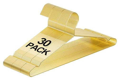 Platzsparende goldene Drahtbügel mit Kerben, robuste Metall-Kleiderbügel, Großpackung, 30 Stück, für Mäntel, Hemden, Anzüge, Hosen