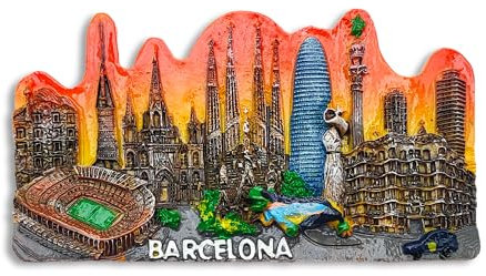 Imán 3D Barcelona España – Recuerdo decorativo para nevera y pizarra magnética – Iconos de la ciudad catalana – Imán de colección e idea regalo – 10 x 5,5 cm
