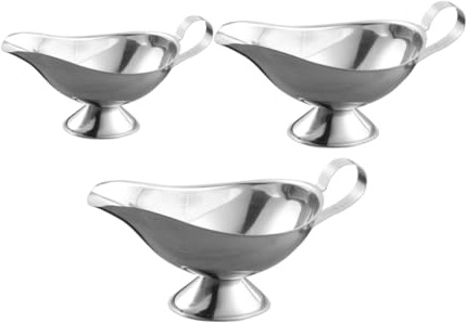 MOTHNUR 3pcs Stainless Steel Gravy Boat Sauce Jug Handle, 3oz 8oz 10oz Condiment Bowls Set for Salad Dressing and Pepper Sauce Serving at Home and Restaurant