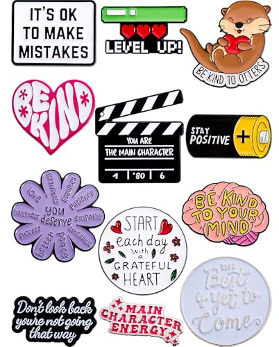 Anjulery Motivierende Emaille-Anstecknadeln Set - 12er-Pack Metall Mental Health und Selbstliebe Anstecknadeln mit positiven Bestätigungen - Sammlerstück Zubehör für Rucksäcke, Jacken, Geschenke und