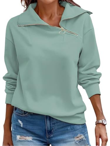 Cuptacc Pullover Damen Sweatshirt Herbst Quarter Zip Langarm Oberteile | Herbst,Winter,Quarter Zip,Stehkragen,Rollkragen,Casual,Elegant,Lässig,Schicke,Loose,Einfarbig,Baisc,Modische