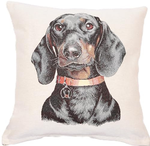 textile idea Kissenbezug 45x45 Gobelin, Deko Kissen mit Motiv, Kissenhülle, Dekokissen, Sofakissen - Kurzhaariger Dackel 1 STK.