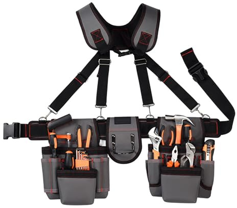 Ceinture à outils professionnelle - Porte-outils de jardin - Ceinture à outils avec bretelles - Ceinture à outils réglable - Organisateur d'outils pour électriciens, charpentiers, encadrements