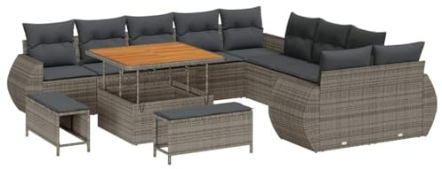 vidaXL Garten-Sofa-Set mit Kissen 13 pcs Grau 100 x 100 x 71 cm, Sofa-Set für Garten und Terrasse, Moderne Rattanmöbel, abnehmbare Kissen, für entspannte Stunden im Freien