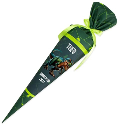 Dein Lieblingsteil Deine Schultüte aus Stoff Kuschel Velvet Wunschmotiv individualisierbar mit Wunschname personalisierbar 70 cm 85 cm – Jungs (85 cm mit Kissen, Modell 6: Dino)